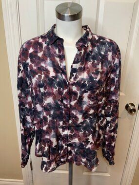 Cloth & Stone Anthropologie Purple Blue White Tie-Dye Button-Up Shirt, Size L